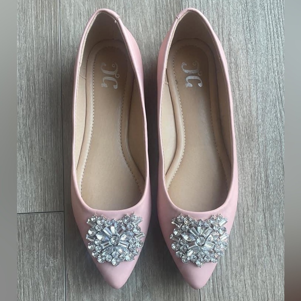 Journee Pointed Toes Pink Flats with Rhinestone Embellishment
